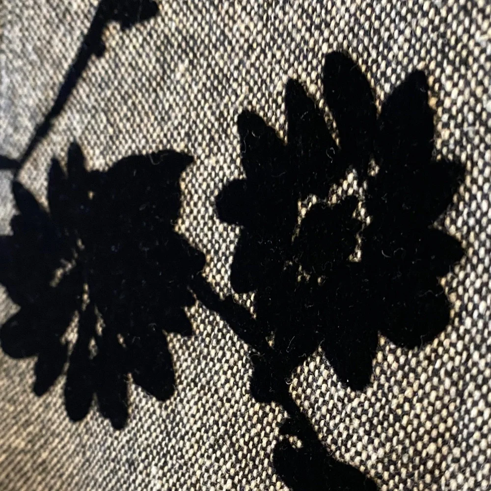 Wool silk blend midi dress with floral velvet burnout black gray sleeveless - Picture 14 of 15